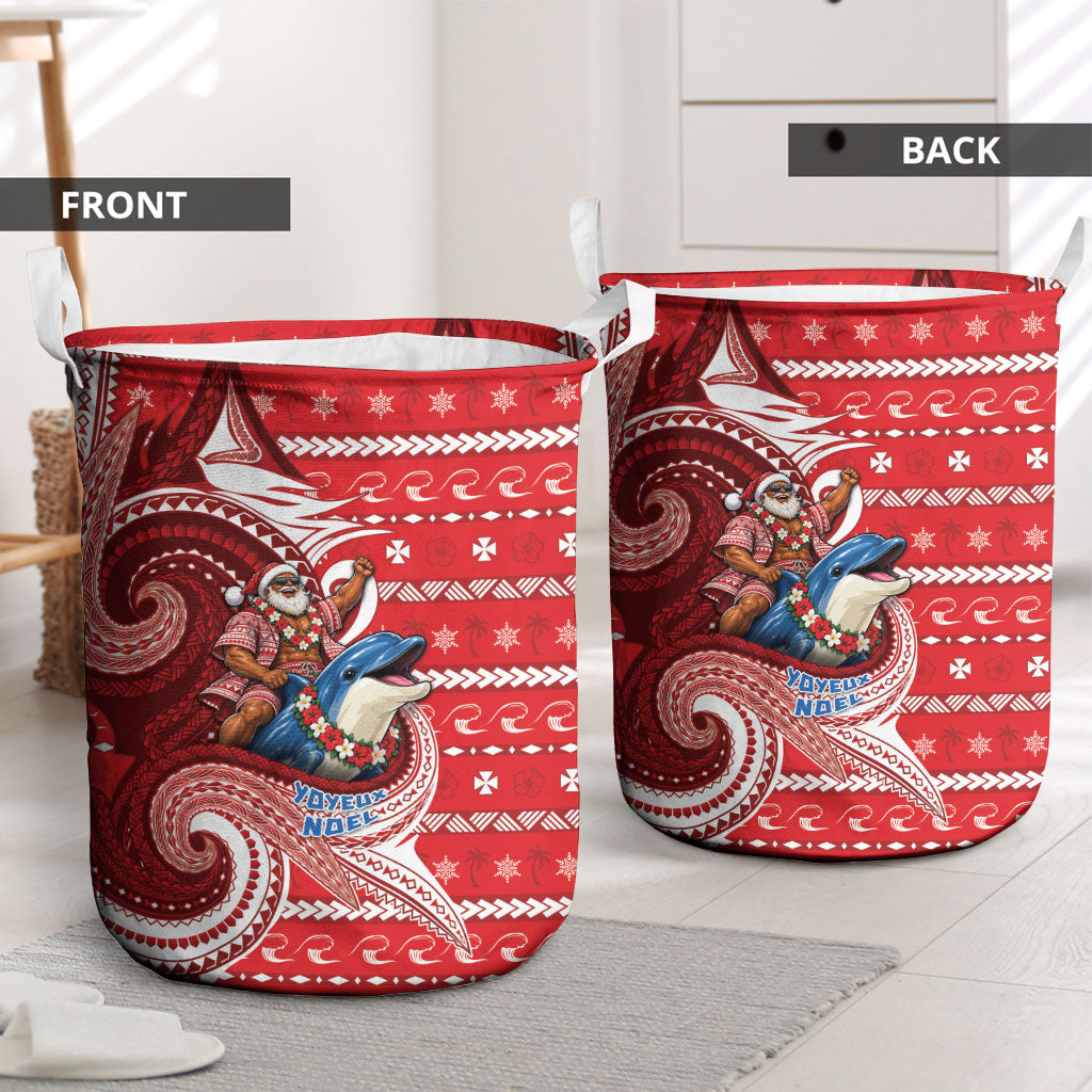 Wallis And Futuna Christmas Laundry Basket Santa Riding Ocean Dolphin
