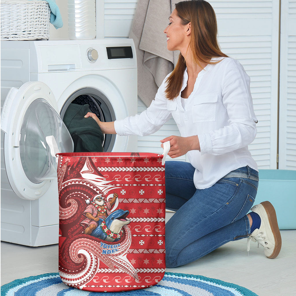 Wallis And Futuna Christmas Laundry Basket Santa Riding Ocean Dolphin