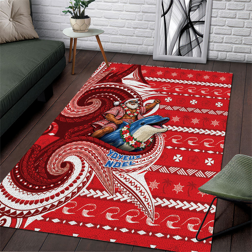 Wallis And Futuna Christmas Area Rug Santa Riding Ocean Dolphin DT05 Red - Polynesian Pride