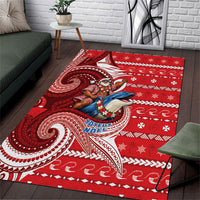 Wallis And Futuna Christmas Area Rug Santa Riding Ocean Dolphin DT05 Red - Polynesian Pride