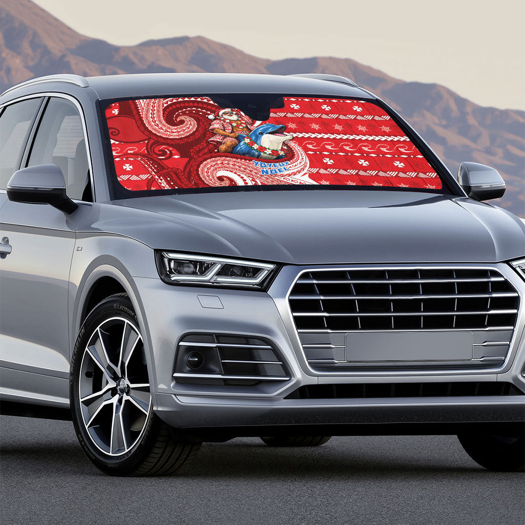 Wallis And Futuna Christmas Auto Sun Shade Santa Riding Ocean Dolphin