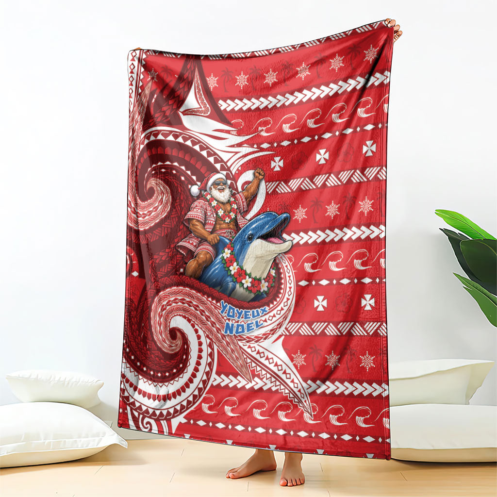 Wallis And Futuna Christmas Blanket Santa Riding Ocean Dolphin