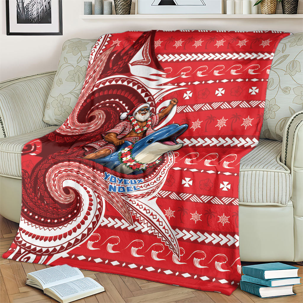 Wallis And Futuna Christmas Blanket Santa Riding Ocean Dolphin