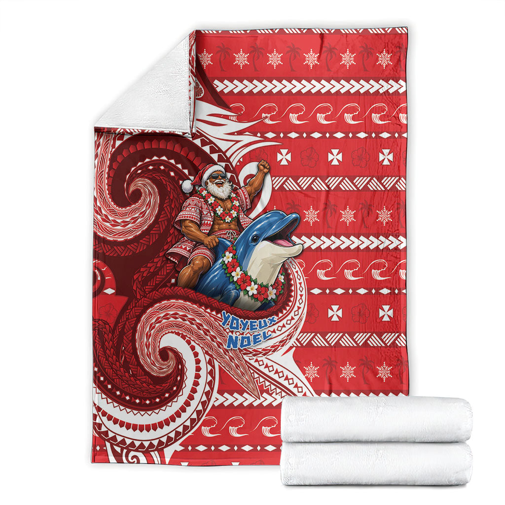 Wallis And Futuna Christmas Blanket Santa Riding Ocean Dolphin