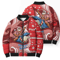 Wallis And Futuna Christmas Bomber Puffer Jacket Santa Riding Ocean Dolphin DT05 - Polynesian Pride