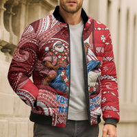 Wallis And Futuna Christmas Bomber Puffer Jacket Santa Riding Ocean Dolphin DT05 - Polynesian Pride