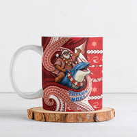Wallis And Futuna Christmas Ceramic Mug Santa Riding Ocean Dolphin DT05 Red - Polynesian Pride