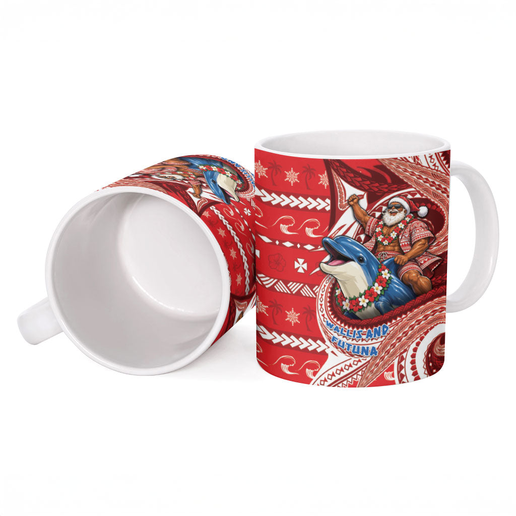 Wallis And Futuna Christmas Ceramic Mug Santa Riding Ocean Dolphin DT05 - Polynesian Pride