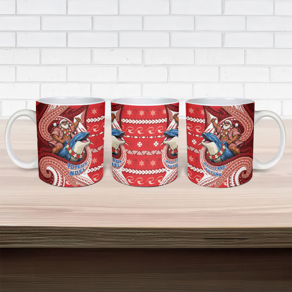 Wallis And Futuna Christmas Ceramic Mug Santa Riding Ocean Dolphin DT05 - Polynesian Pride
