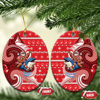 Wallis And Futuna Christmas Ceramic Ornament Santa Riding Ocean Dolphin DT05 Oval Red - Polynesian Pride