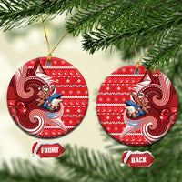 Wallis And Futuna Christmas Ceramic Ornament Santa Riding Ocean Dolphin DT05 Circle Red - Polynesian Pride