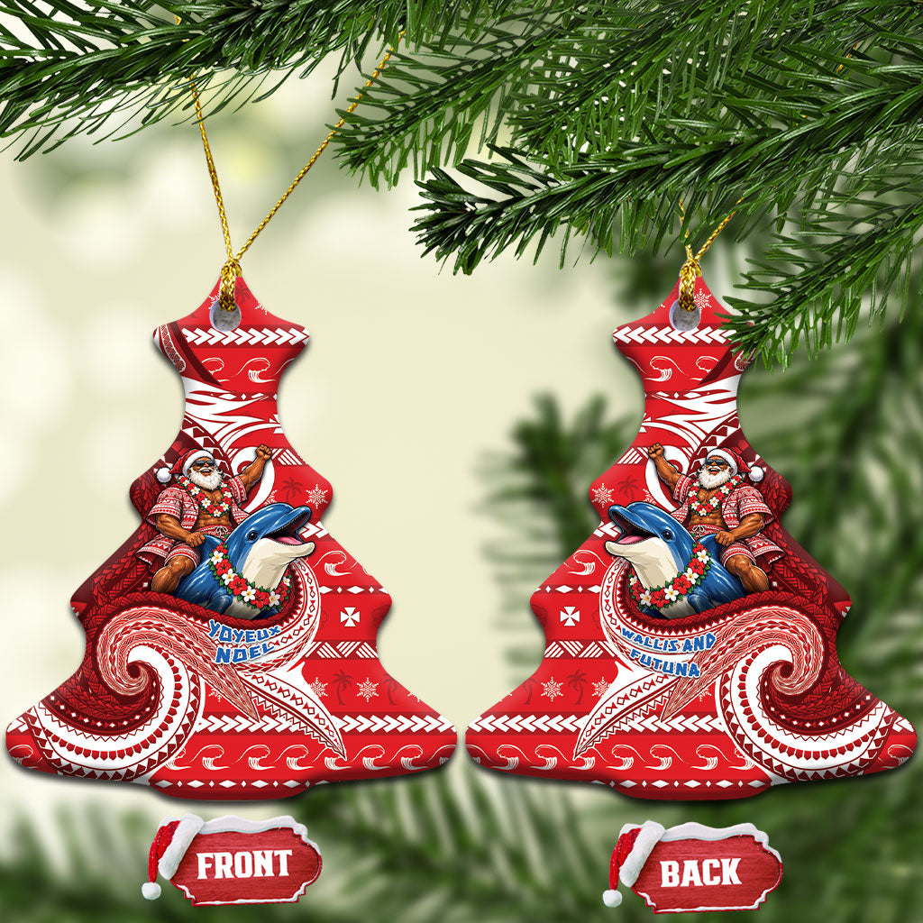 Wallis And Futuna Christmas Ceramic Ornament Santa Riding Ocean Dolphin DT05 Christmas Tree Red - Polynesian Pride