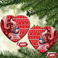 Wallis And Futuna Christmas Ceramic Ornament Santa Riding Ocean Dolphin DT05 Heart Red - Polynesian Pride