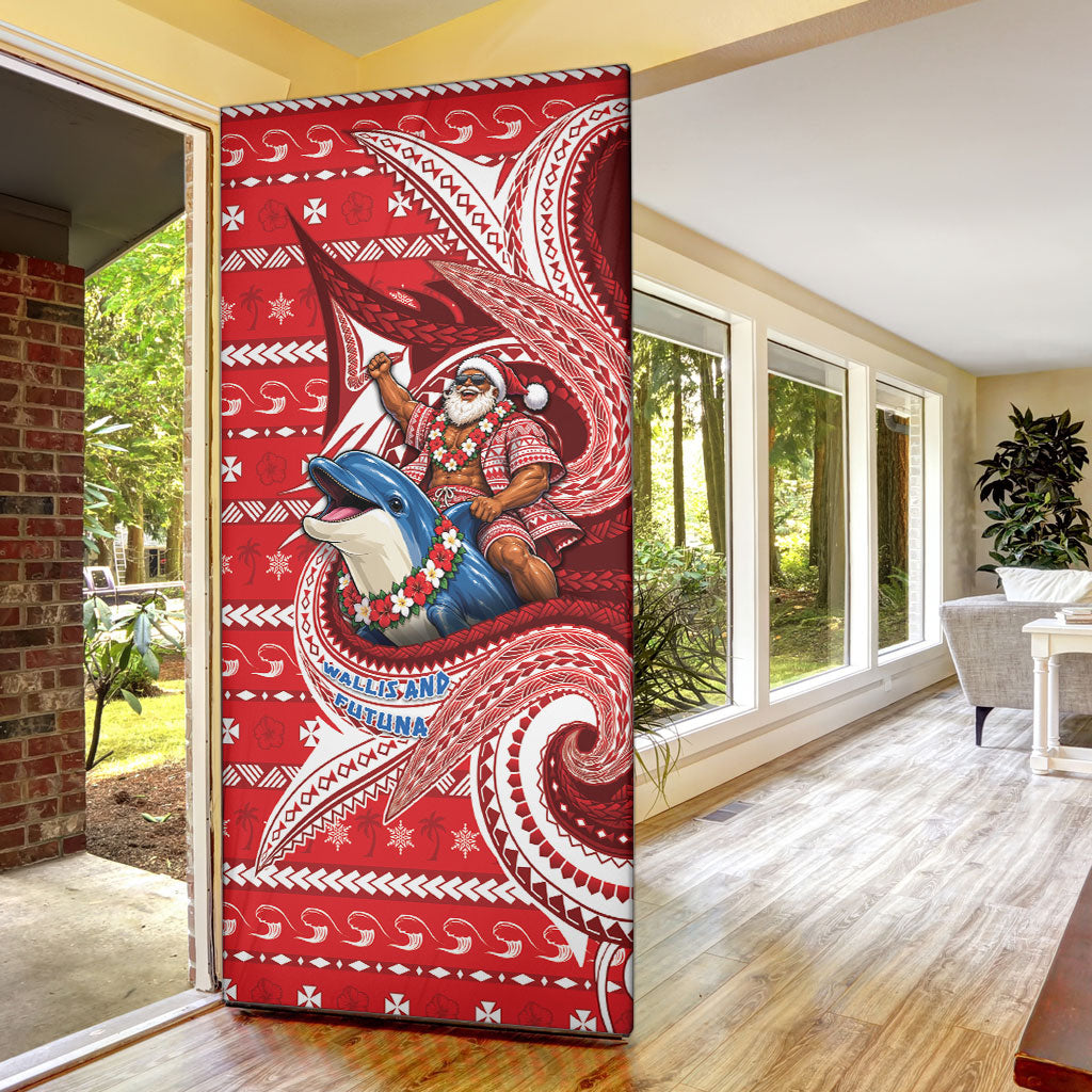 Wallis And Futuna Christmas Door Cover Santa Riding Ocean Dolphin DT05 - Polynesian Pride