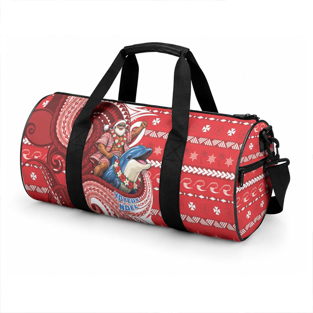 Wallis And Futuna Christmas Duffle Bag Santa Riding Ocean Dolphin
