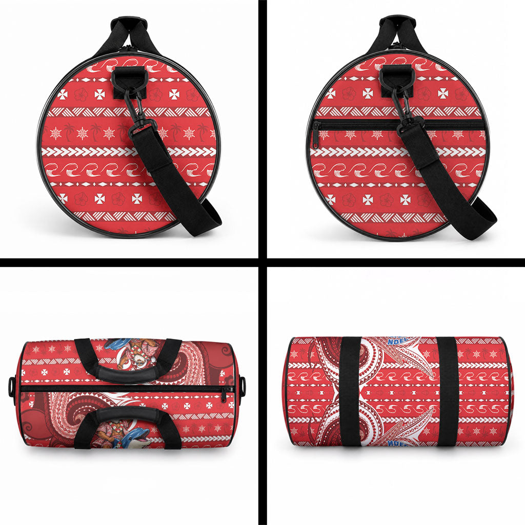Wallis And Futuna Christmas Duffle Bag Santa Riding Ocean Dolphin