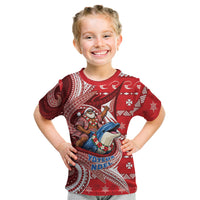 Wallis And Futuna Christmas Kid T Shirt Santa Riding Ocean Dolphin DT05 Red - Polynesian Pride