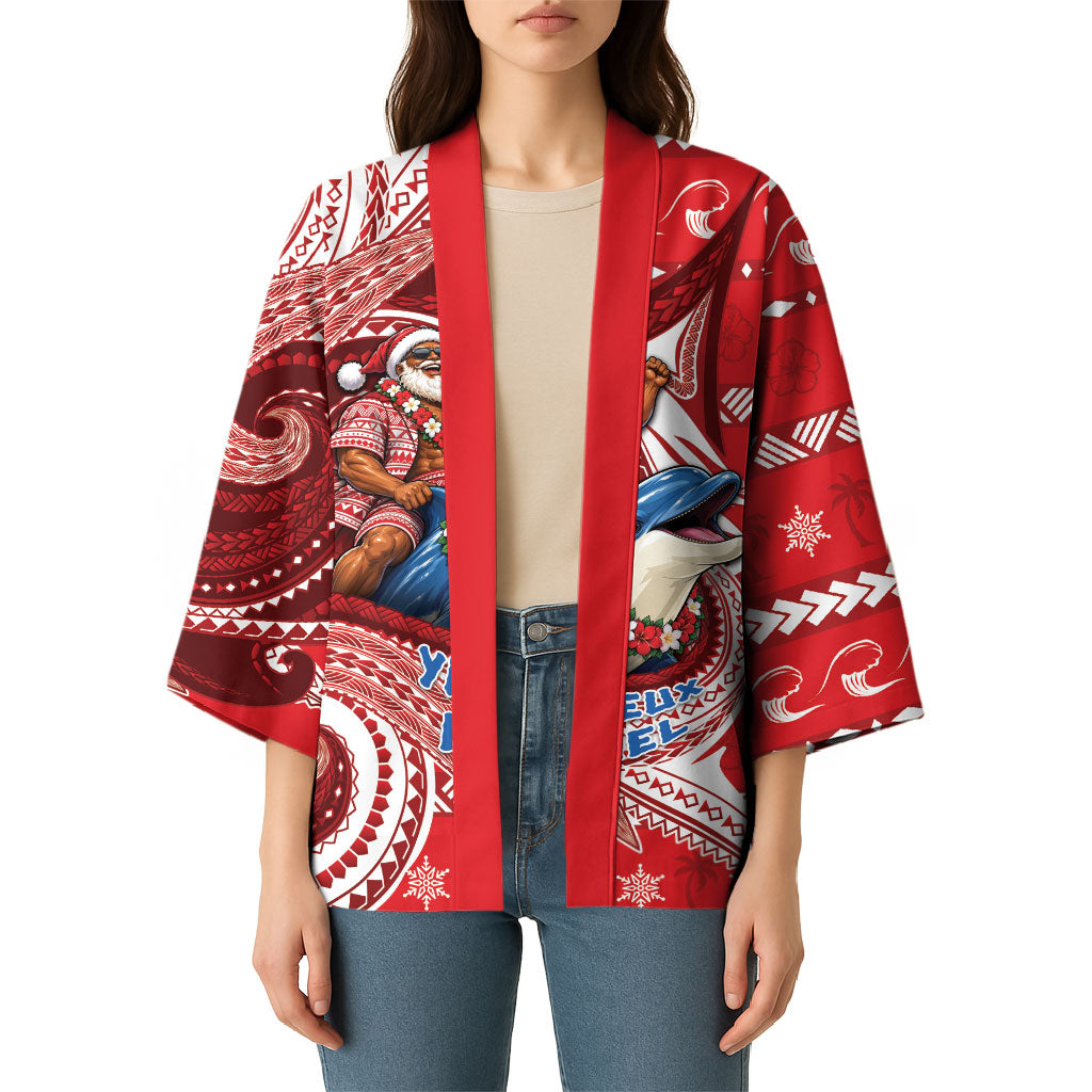 Wallis And Futuna Christmas Kimono Santa Riding Ocean Dolphin DT05 - Polynesian Pride