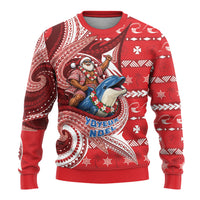 Wallis And Futuna Christmas Ugly Christmas Sweater Santa Riding Ocean Dolphin DT05 - Polynesian Pride