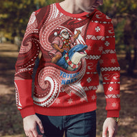 Wallis And Futuna Christmas Ugly Christmas Sweater Santa Riding Ocean Dolphin DT05 - Polynesian Pride