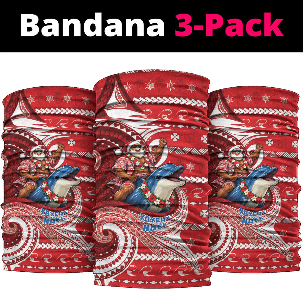 Wallis And Futuna Christmas Neck Gaiter Santa Riding Ocean Dolphin DT05 package One Size: 25*50cm Red - Polynesian Pride