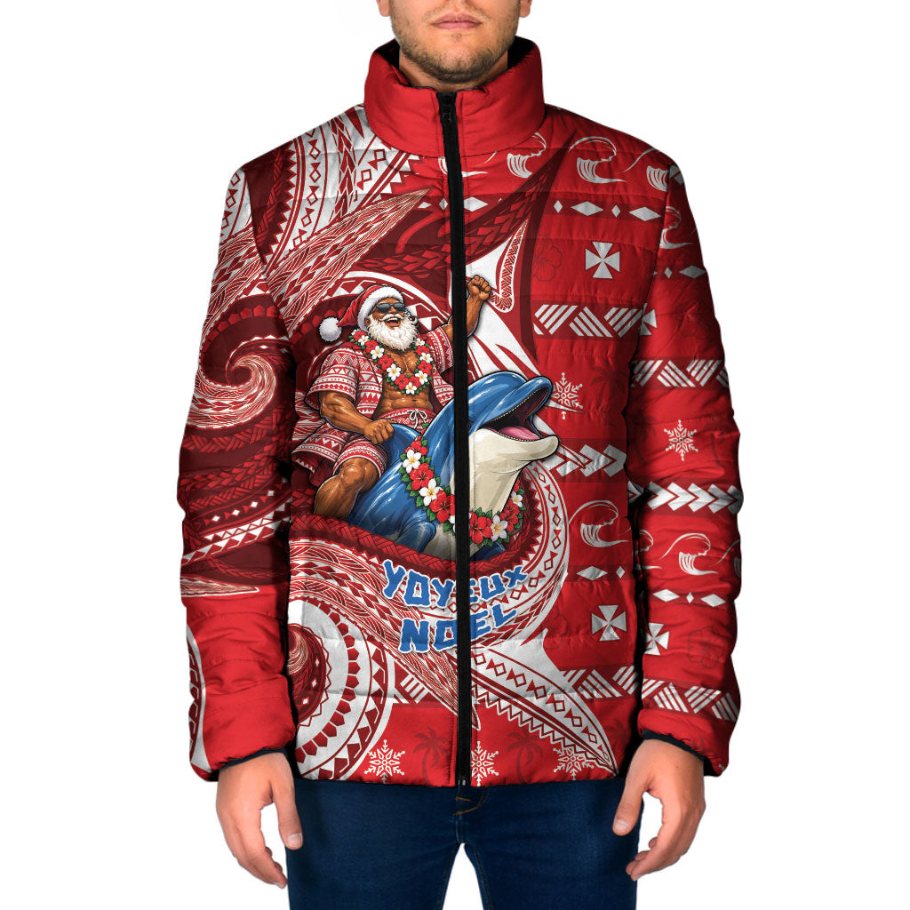 Wallis And Futuna Christmas Padded Jacket Santa Riding Ocean Dolphin