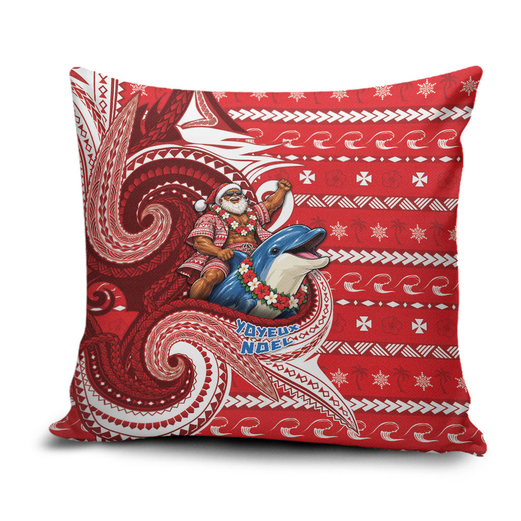 Wallis And Futuna Christmas Pillow Cover Santa Riding Ocean Dolphin DT05 Red - Polynesian Pride