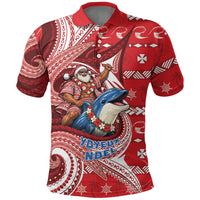 Wallis And Futuna Christmas Polo Shirt Santa Riding Ocean Dolphin DT05 Red - Polynesian Pride