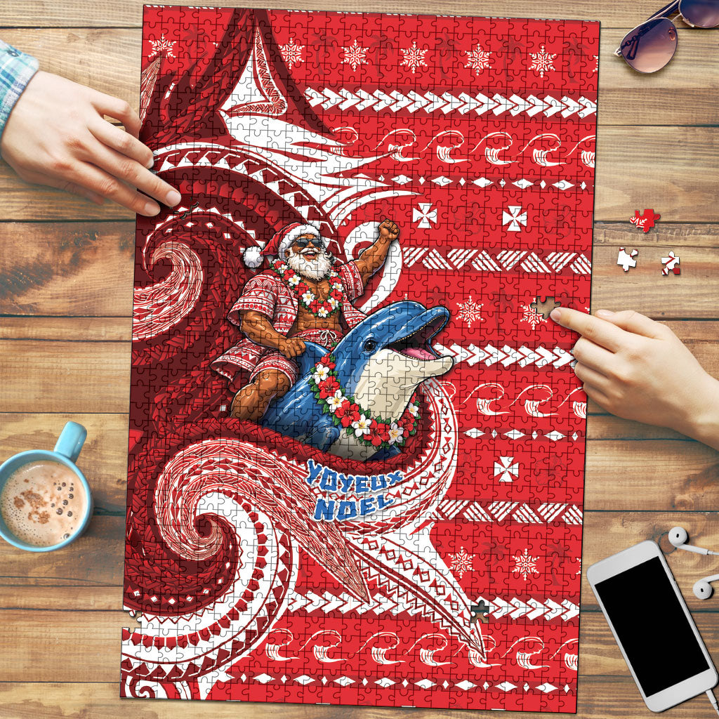 Wallis And Futuna Christmas Puzzle Santa Riding Ocean Dolphin