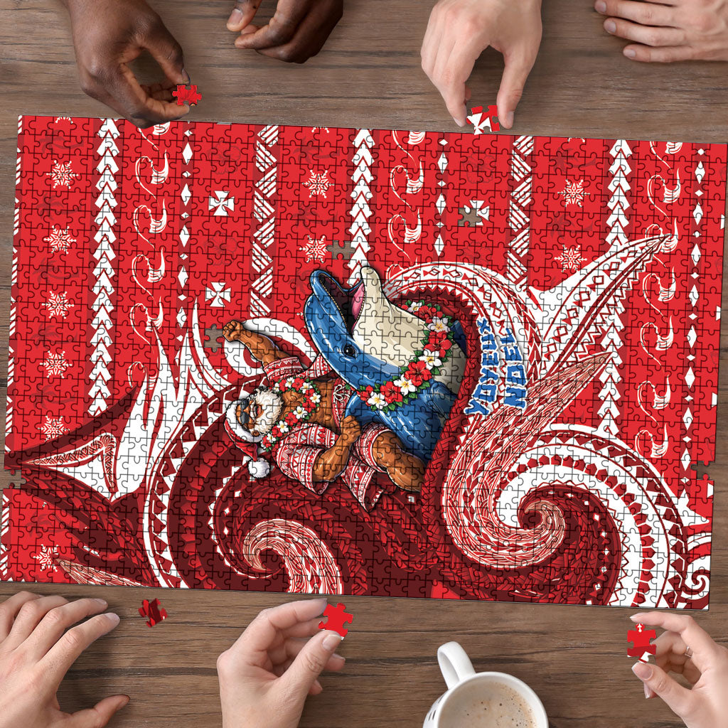Wallis And Futuna Christmas Puzzle Santa Riding Ocean Dolphin