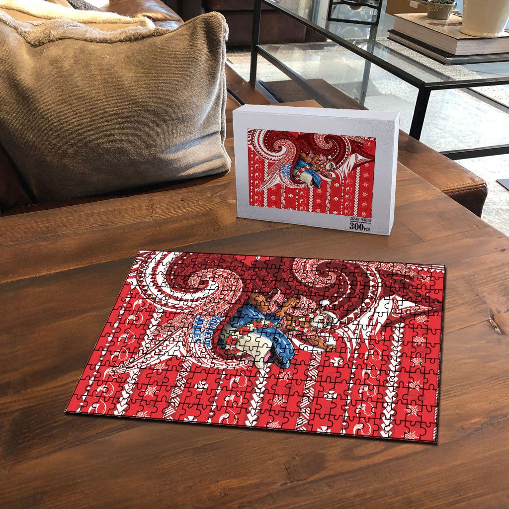 Wallis And Futuna Christmas Puzzle Santa Riding Ocean Dolphin
