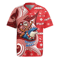 Wallis And Futuna Christmas Rugby Jersey Santa Riding Ocean Dolphin DT05 Red - Polynesian Pride