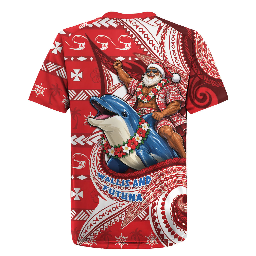Wallis And Futuna Christmas Rugby Jersey Santa Riding Ocean Dolphin DT05 - Polynesian Pride