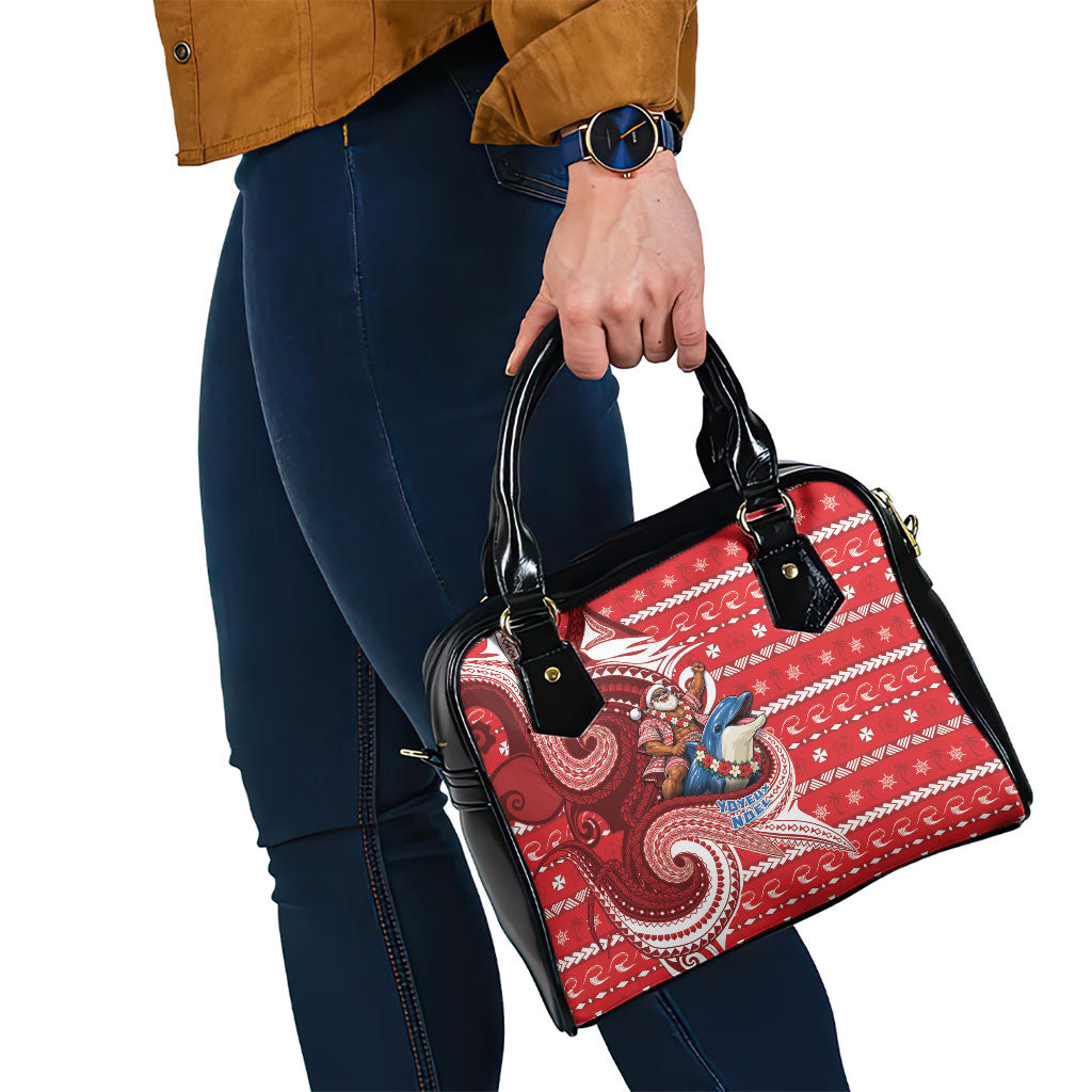 Wallis And Futuna Christmas Shoulder Handbag Santa Riding Ocean Dolphin