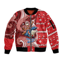Wallis And Futuna Christmas Sleeve Zip Bomber Jacket Santa Riding Ocean Dolphin DT05 Unisex Red - Polynesian Pride