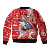 Wallis And Futuna Christmas Sleeve Zip Bomber Jacket Santa Riding Ocean Dolphin DT05 - Polynesian Pride
