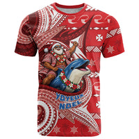 Wallis And Futuna Christmas T Shirt Santa Riding Ocean Dolphin DT05 Red - Polynesian Pride