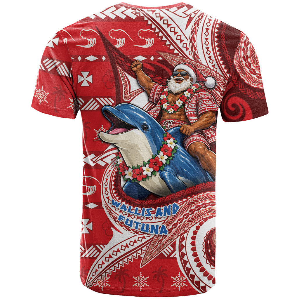 Wallis And Futuna Christmas T Shirt Santa Riding Ocean Dolphin DT05 - Polynesian Pride