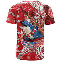Wallis And Futuna Christmas T Shirt Santa Riding Ocean Dolphin DT05 - Polynesian Pride