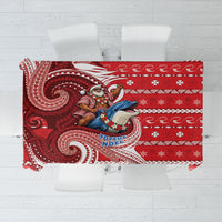 Wallis And Futuna Christmas Tablecloth Santa Riding Ocean Dolphin DT05 Red - Polynesian Pride