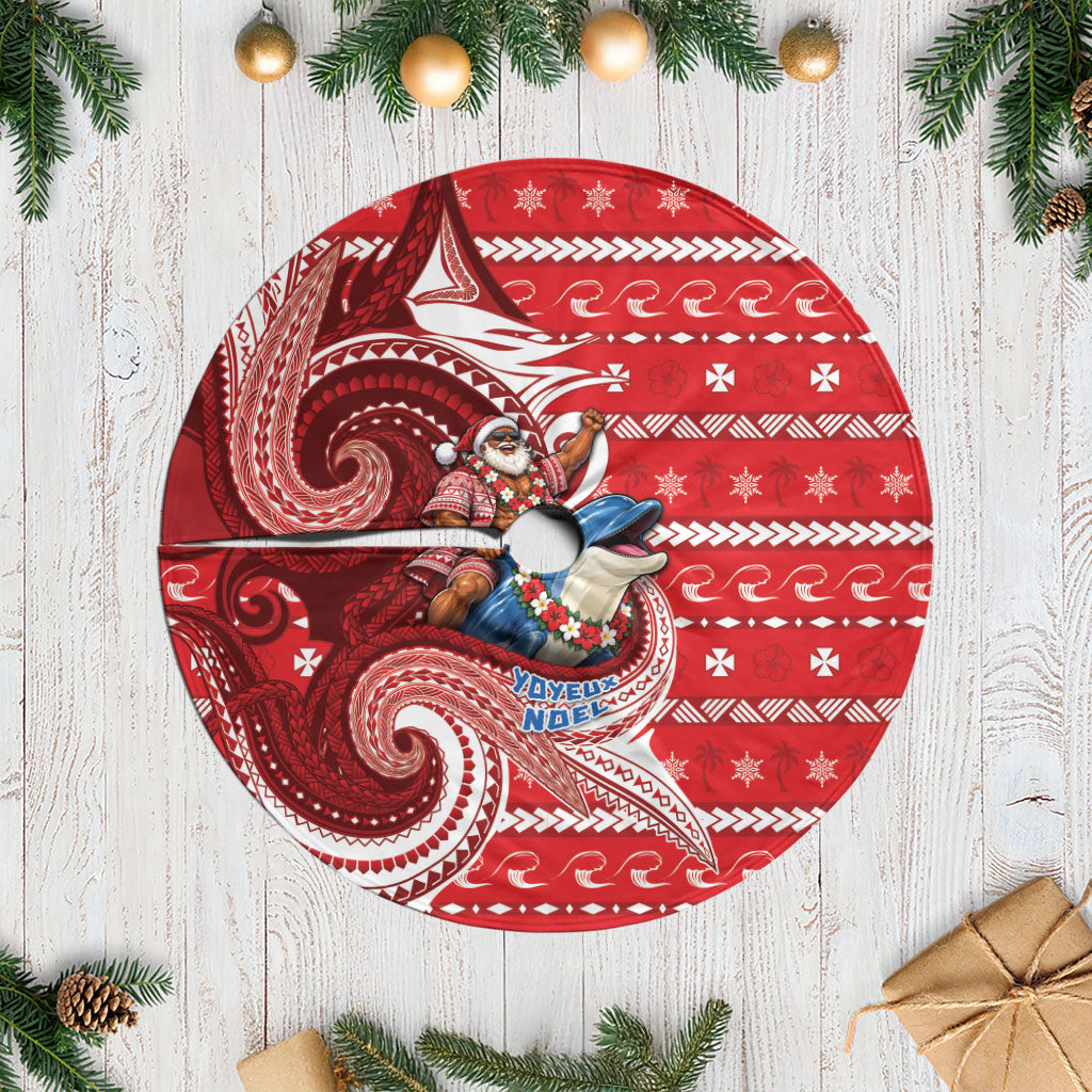 Wallis And Futuna Christmas Tree Skirt Santa Riding Ocean Dolphin DT05 Casual Red - Polynesian Pride