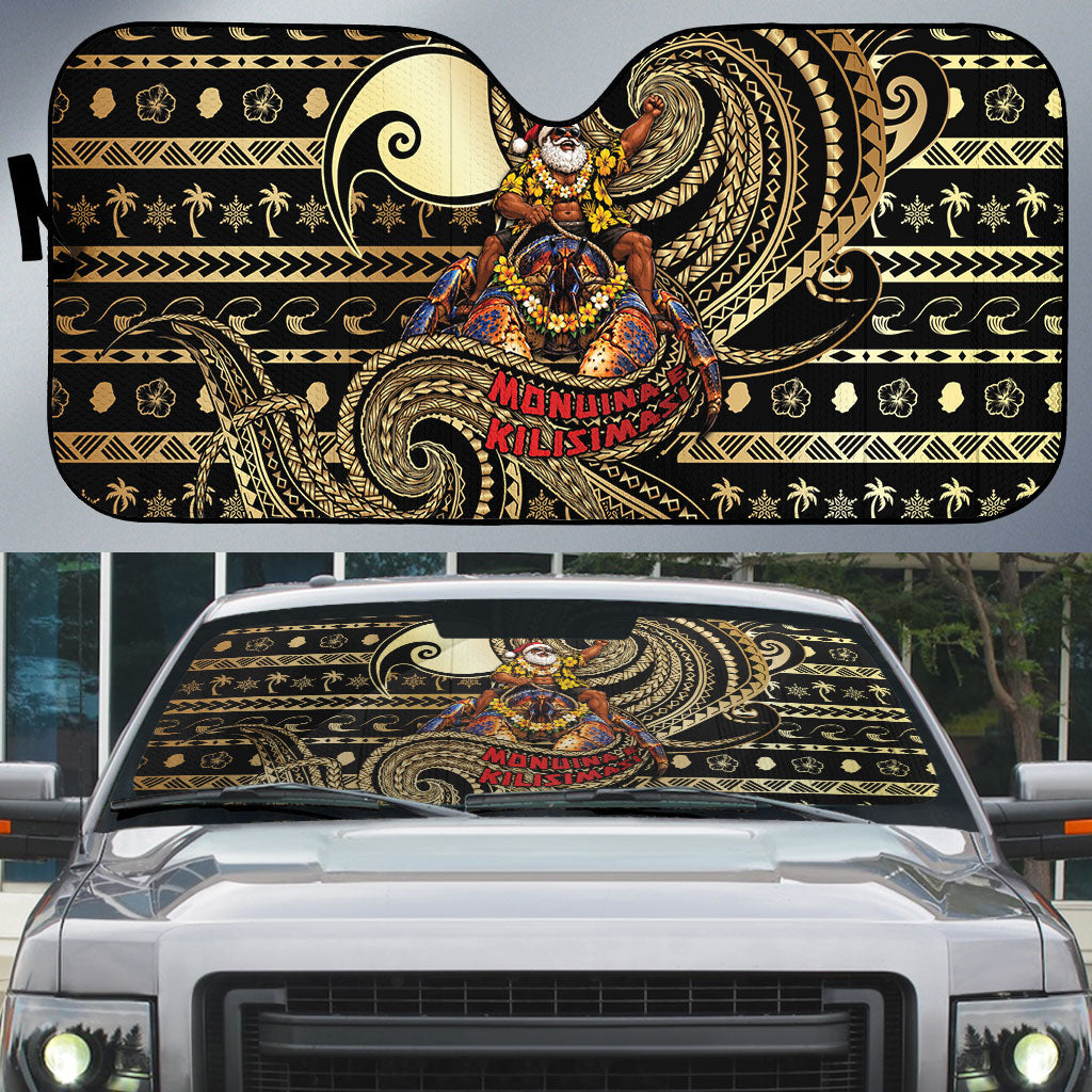 Niue Christmas Auto Sun Shade Santa Riding Coconut Crab