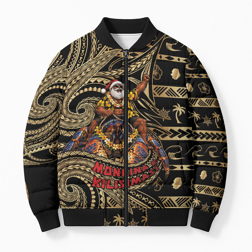 Niue Christmas Bomber Puffer Jacket Santa Riding Coconut Crab