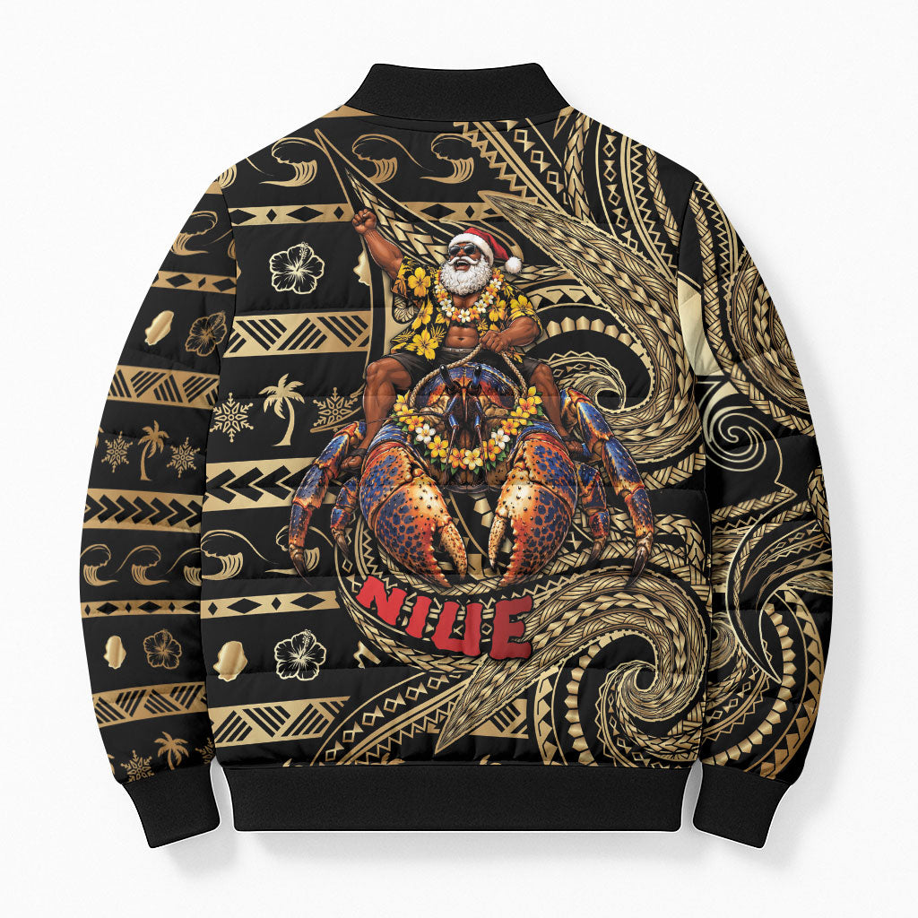 Niue Christmas Bomber Puffer Jacket Santa Riding Coconut Crab