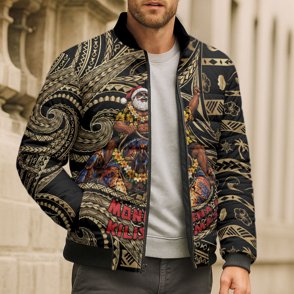 Niue Christmas Bomber Puffer Jacket Santa Riding Coconut Crab
