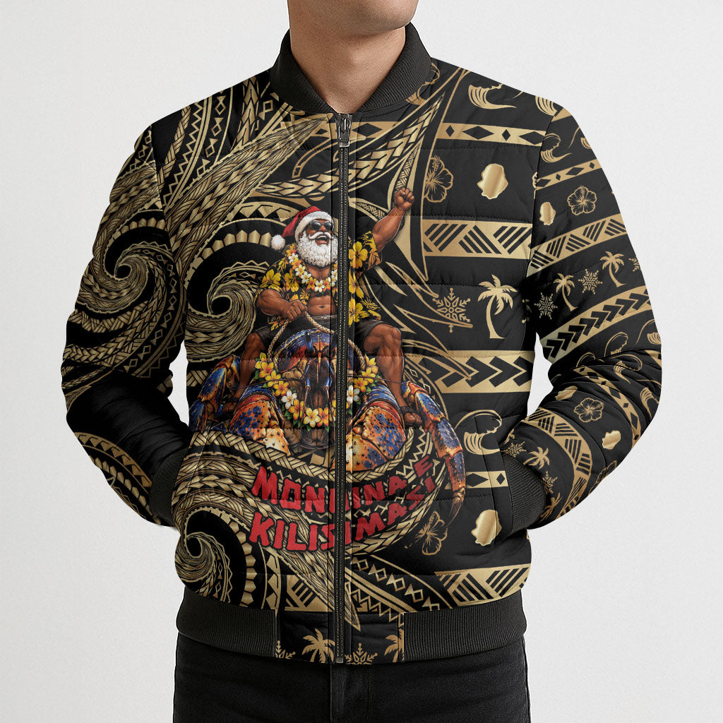 Niue Christmas Bomber Puffer Jacket Santa Riding Coconut Crab