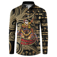 Niue Christmas Button Sweatshirt Santa Riding Coconut Crab DT05 Gold - Polynesian Pride