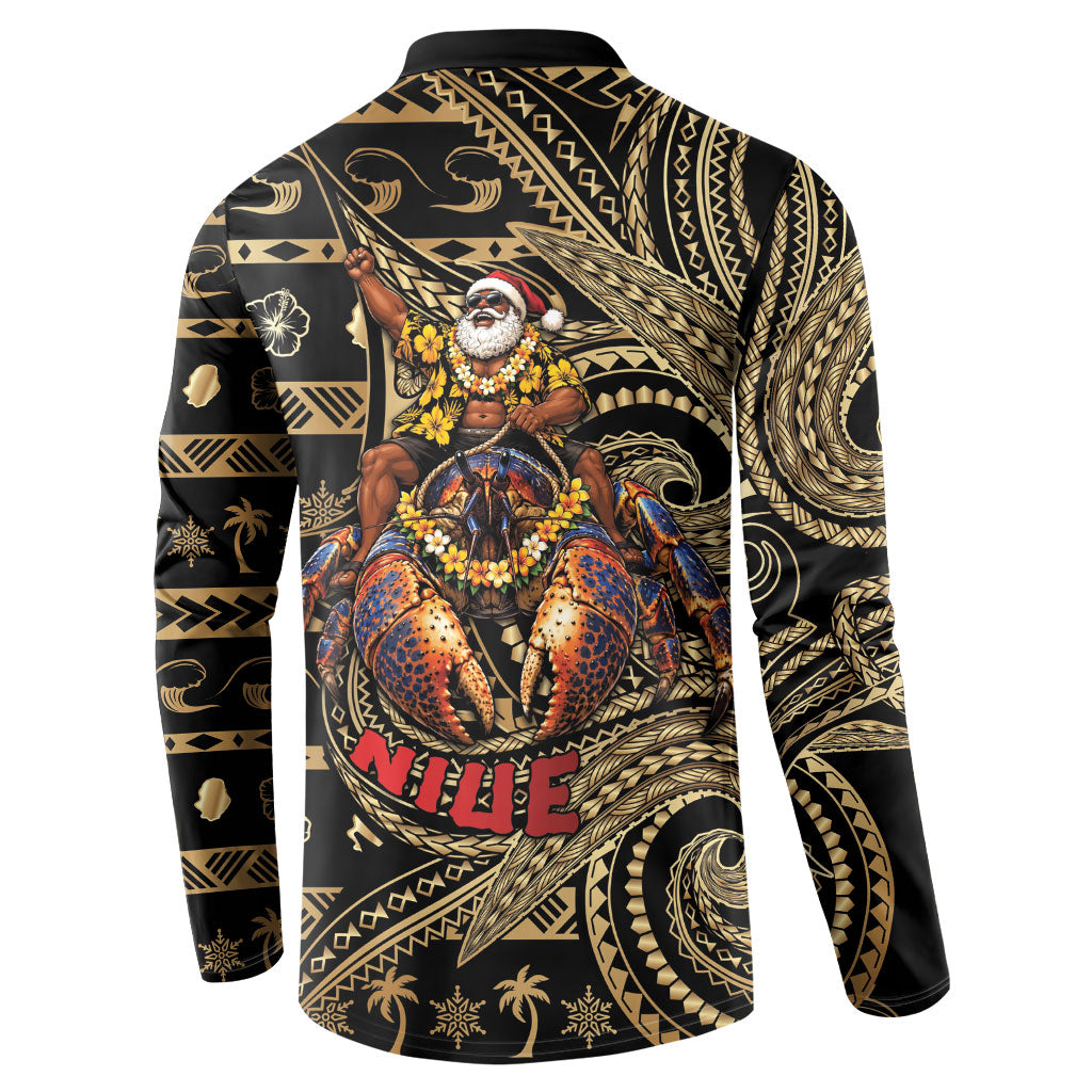 Niue Christmas Button Sweatshirt Santa Riding Coconut Crab DT05 - Polynesian Pride
