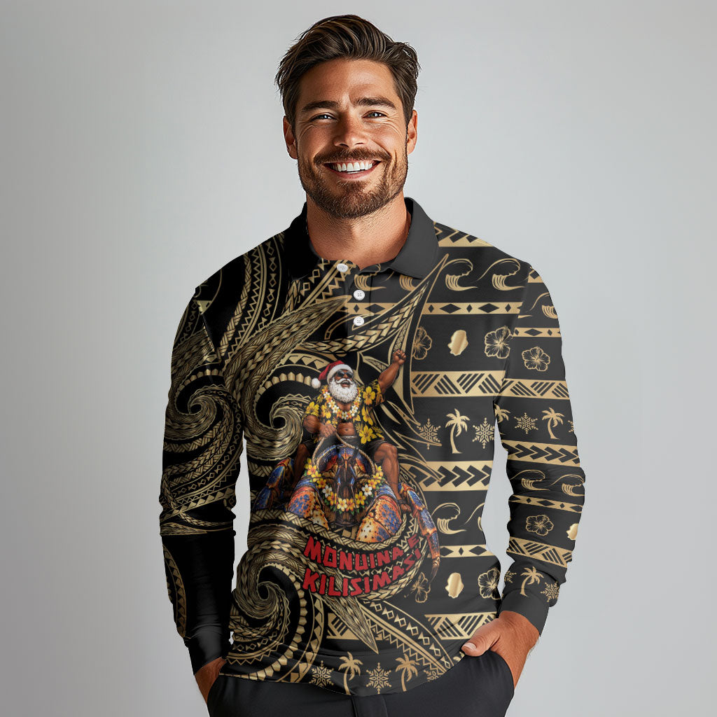 Niue Christmas Long Sleeve Polo Shirt Santa Riding Coconut Crab DT05 - Polynesian Pride