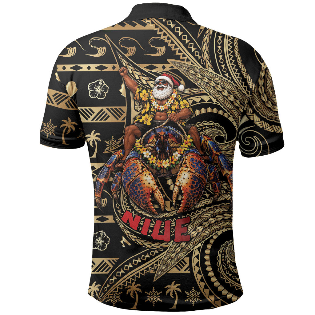 Niue Christmas Polo Shirt Santa Riding Coconut Crab DT05 - Polynesian Pride